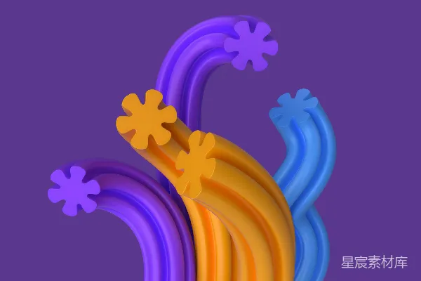 高清摄影 抽象彩色的线条在紫色背景上带有星形图案。