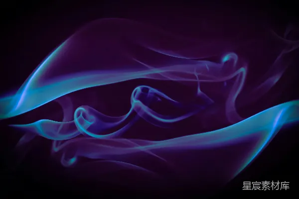 高清摄影 紫色和蓝色的烟雾在黑色背景上缭绕。