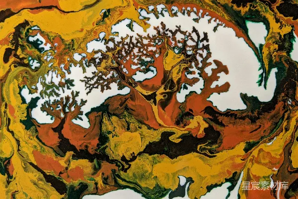高清摄影 一幅抽象画，画中有一棵树，树上挂满了橙色和黄色的果实。