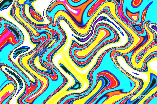高清摄影 抽象多彩的波浪图案，黄色、蓝色和红色。