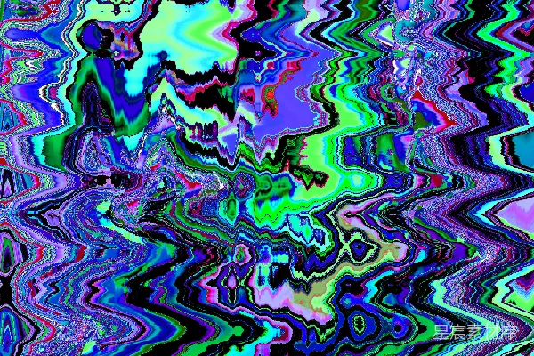 高清摄影 色彩鲜艳的抽象故障艺术，带有波浪状的多彩图案。