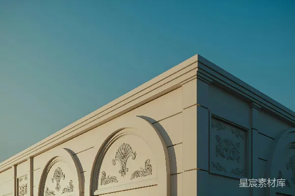 高清摄影 一座带有拱形结构的建筑，两侧也有拱形结构。