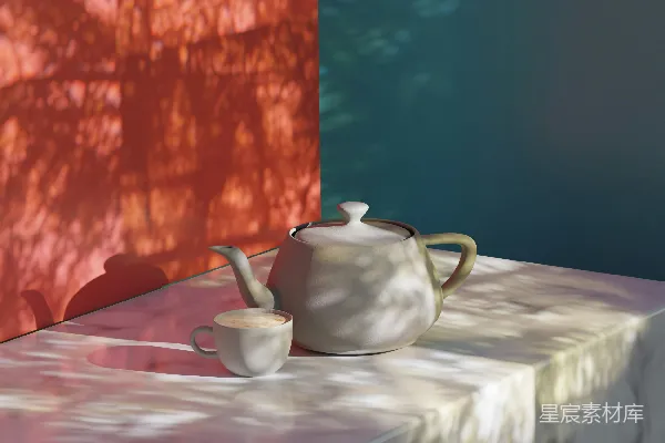 高清摄影 一张茶壶和茶杯在桌子上的画作