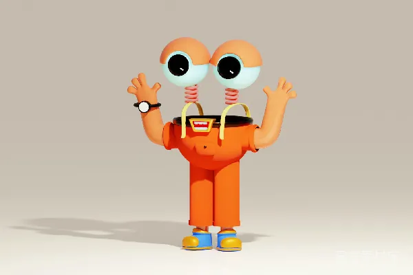 高清摄影 一个橙色的卡通人物，长着两只眼睛和背着一个背包。