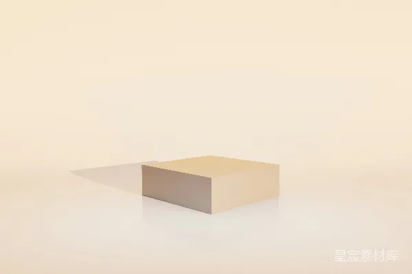 高清摄影 一个浅棕色的立方体放在反光表面上。