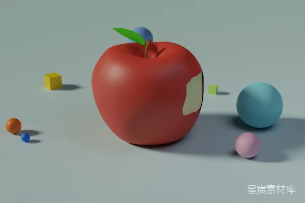 高清摄影 一个红苹果周围有几颗小彩色球。