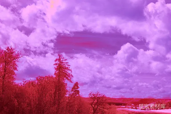 高清摄影 在一片景观上空，呈现出戏剧性的粉紫色天空。