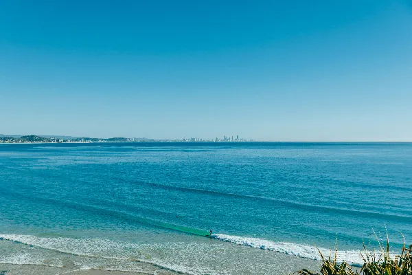 高清摄影 海滨冲浪与城市天际线