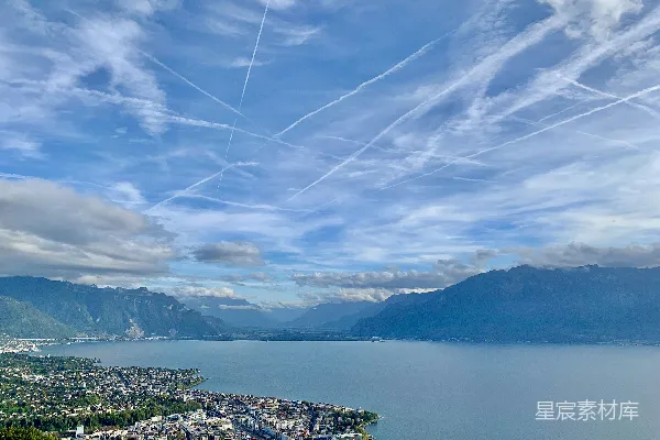 高清摄影 日内瓦湖与阿尔卑斯山的壮丽景色