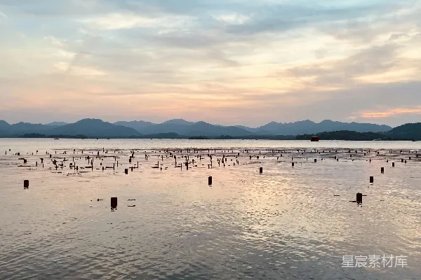 高清摄影 夕阳下的湖畔景色