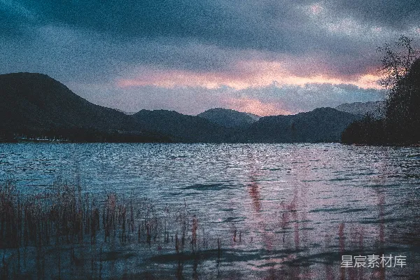 高清摄影 日落时分的湖光山色
