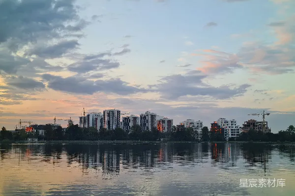 高清摄影 湖畔的日落城市