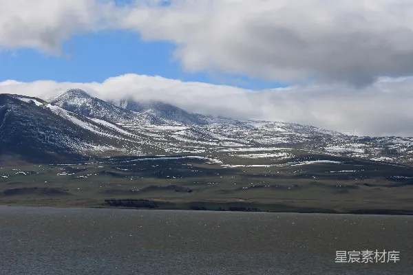 高清摄影 湖畔山景与牛群