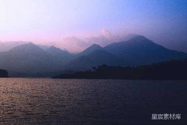 高清摄影 晨曦中的湖山静谧