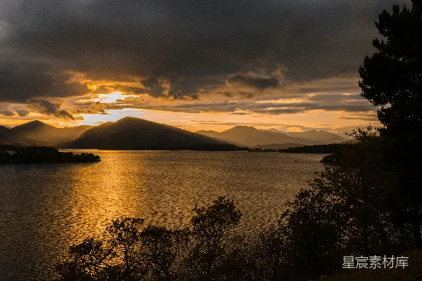 高清摄影 日落时分的湖光山色