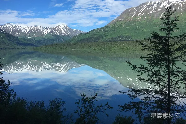 高清摄影 雪山倒影的宁静湖泊