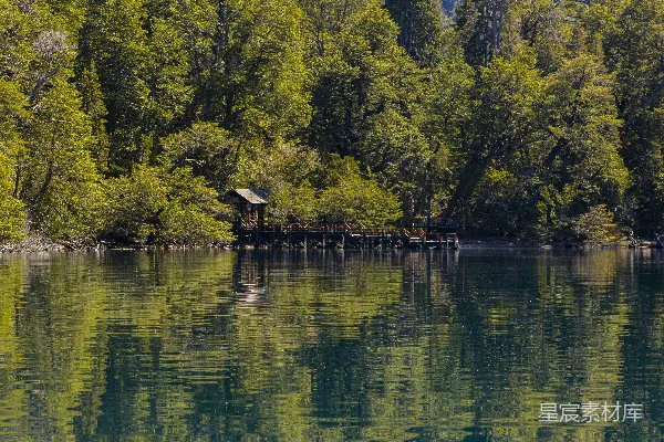 高清摄影 湖边的木屋与宁静的森林