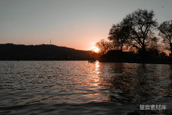 高清摄影 湖畔夕阳