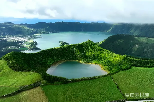 高清摄影 绝美火山湖，绿意盎然的自然风光