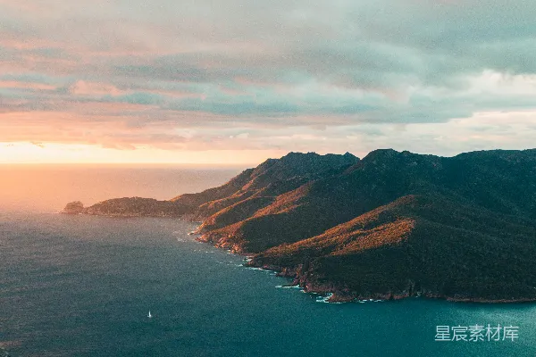 高清摄影 日落时分的山海美景