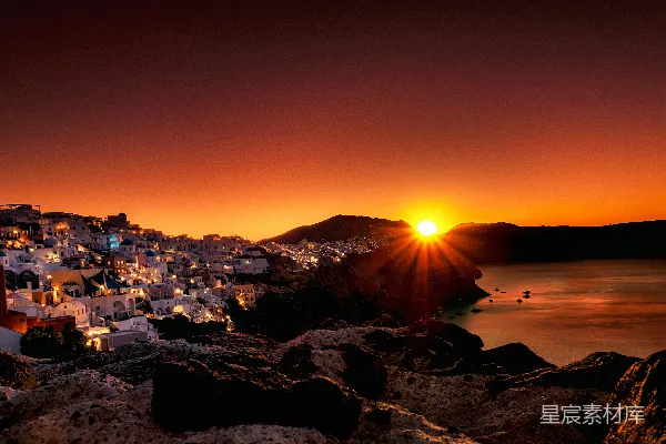 高清摄影 希腊日落：圣托里尼的绝美风景