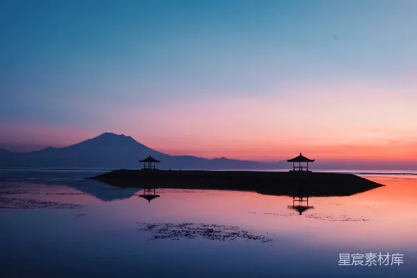 高清摄影 日落时分的静谧海湾