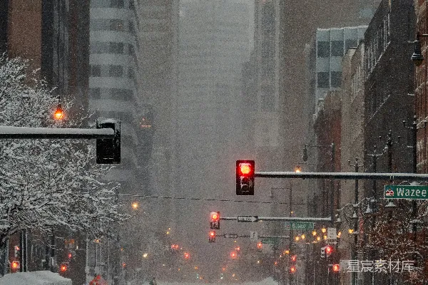 高清摄影 雪中的城市街道