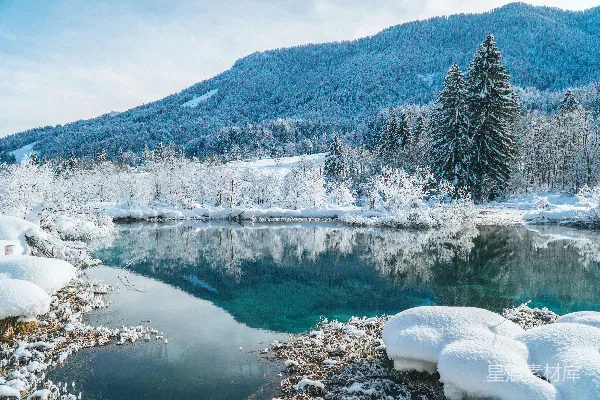 高清摄影 冬日雪景中的宁静湖泊