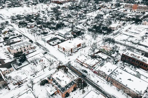 高清摄影 雪后小镇航拍