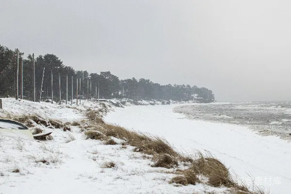 高清摄影 雪中的海岸线