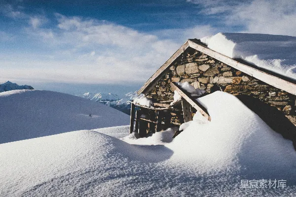 高清摄影 雪地中的石屋