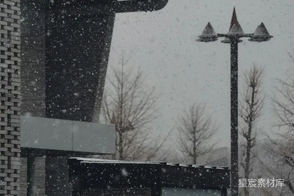 高清摄影 雪花纷飞的现代建筑