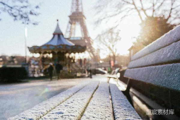 高清摄影 冬日巴黎的雪景与埃菲尔铁塔