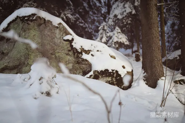高清摄影 冬日雪景中的巨石