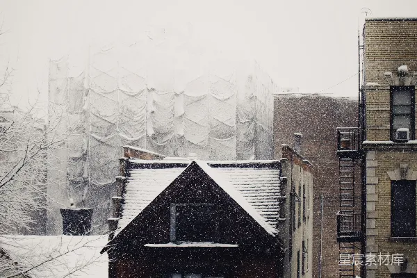 高清摄影 雪中的城市街景