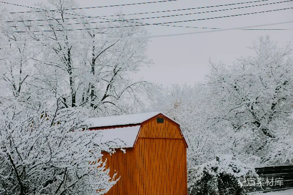 高清摄影 冬日木屋雪景