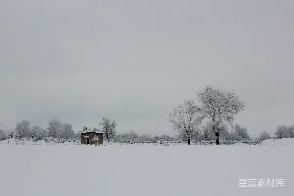 高清摄影 冬日雪景中的小屋
