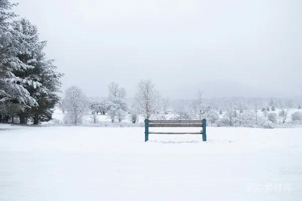 高清摄影 雪景中的孤独长椅