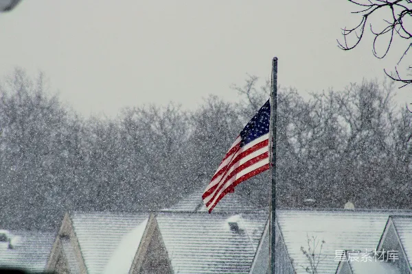 高清摄影 雪中的美国国旗