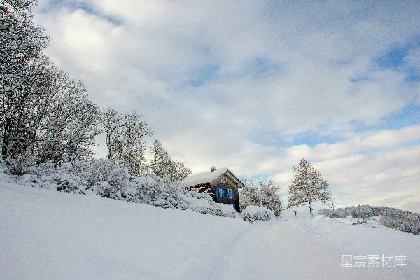高清摄影 雪中的小屋