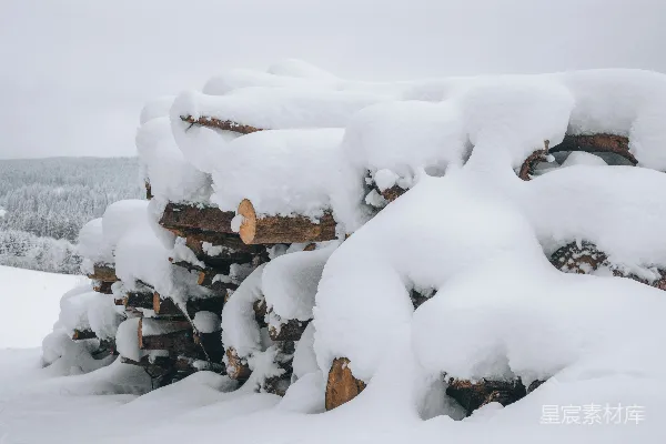 高清摄影 雪中的柴火堆