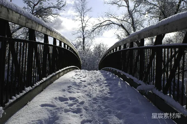 高清摄影 雪景中的木桥