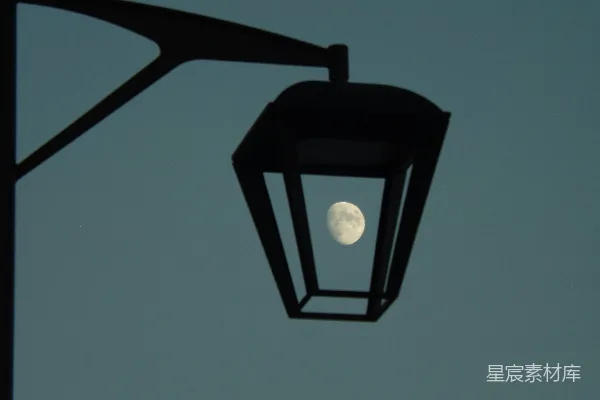 高清摄影 路灯与夜空中的月亮