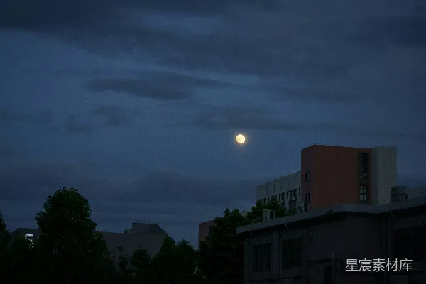 高清摄影 城市夜空下的圆月