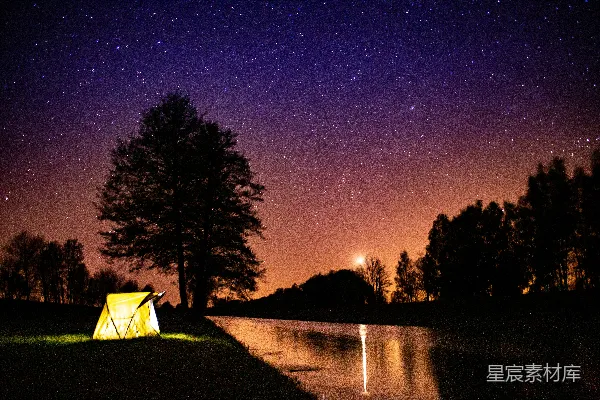 高清摄影 夜幕下的帐篷与星空