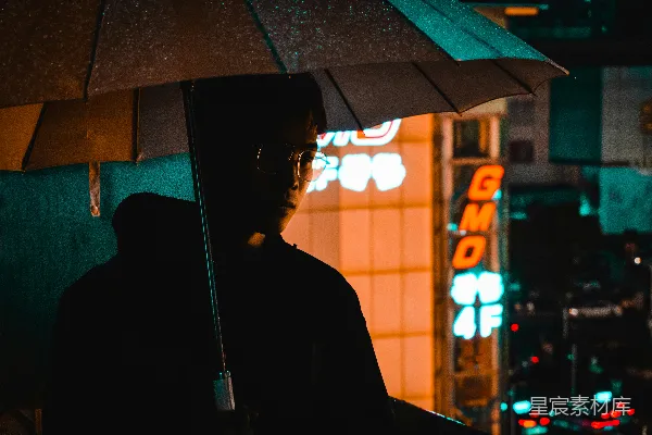 高清摄影 霓虹下的雨中人