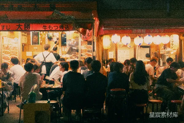 高清摄影 夜市街的热闹夜景