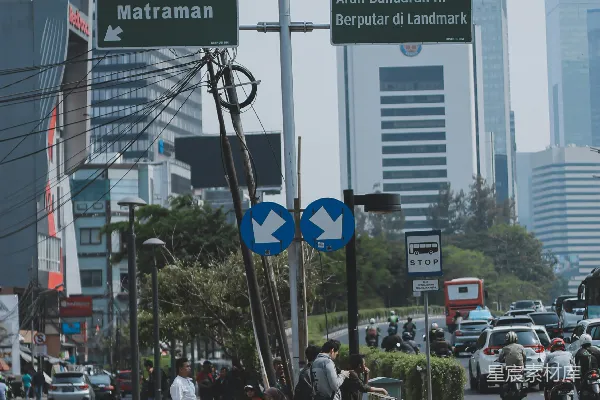 高清摄影 繁忙城市街景中的路标