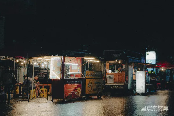高清摄影 夜市的灯光下的小推车