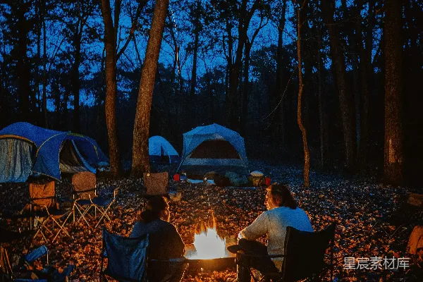 高清摄影 篝火旁的夜晚露营